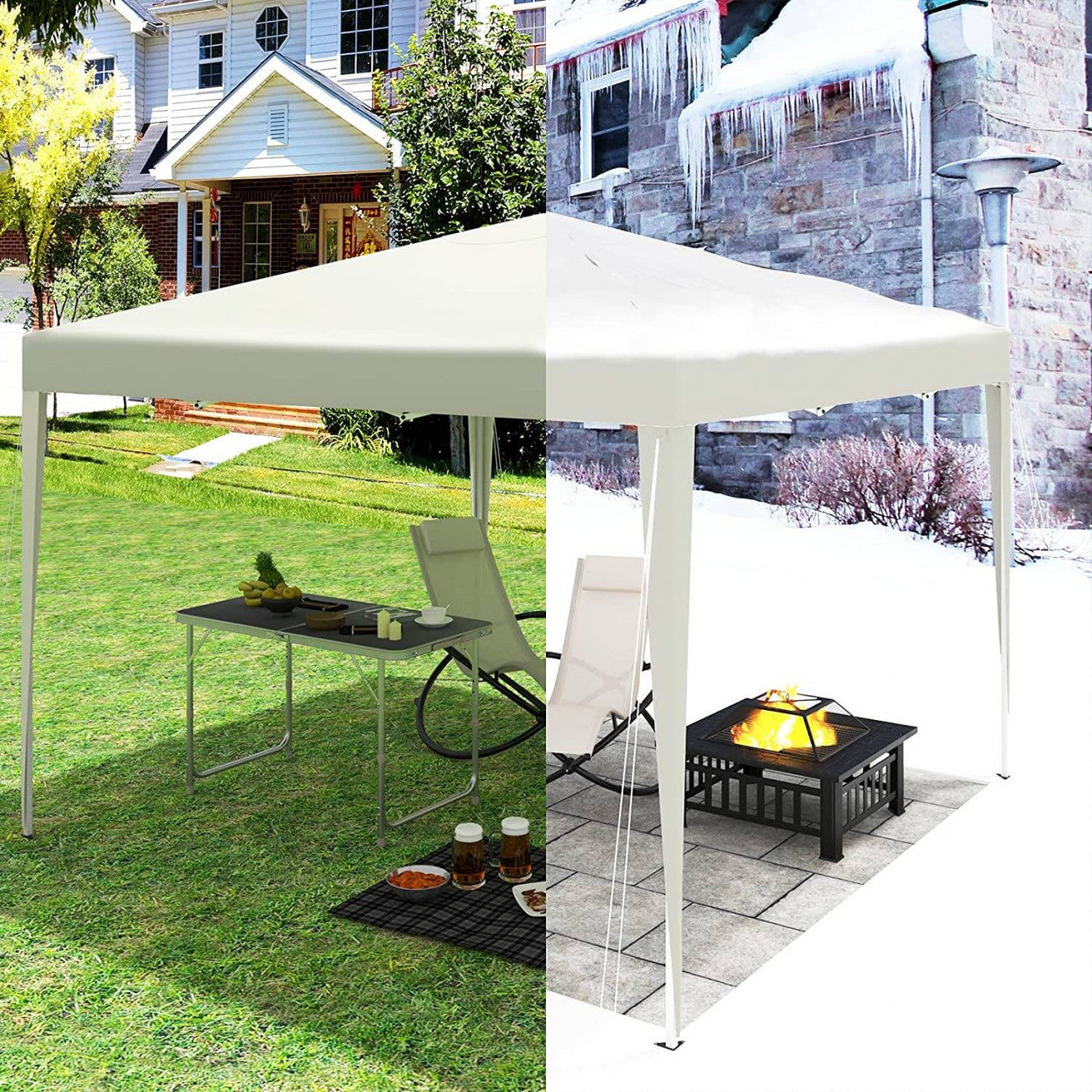24goodz Pop-Up Pavilion - Waterproof and UV Resistant - 210D Oxford Fabric - For Outdoor Gatherings - Beige
