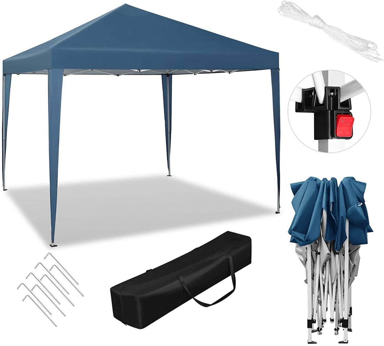 24goodz Pop-Up Pavilion - Waterproof and UV Resistant - 210D Oxford Fabric - For Outdoor Gatherings - Blue
