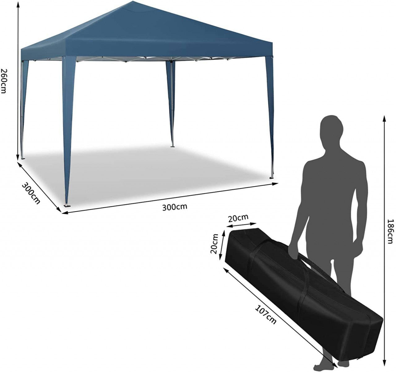 24goodz Pop-Up Pavilion - Waterproof and UV Resistant - 210D Oxford Fabric - For Outdoor Gatherings - Blue
