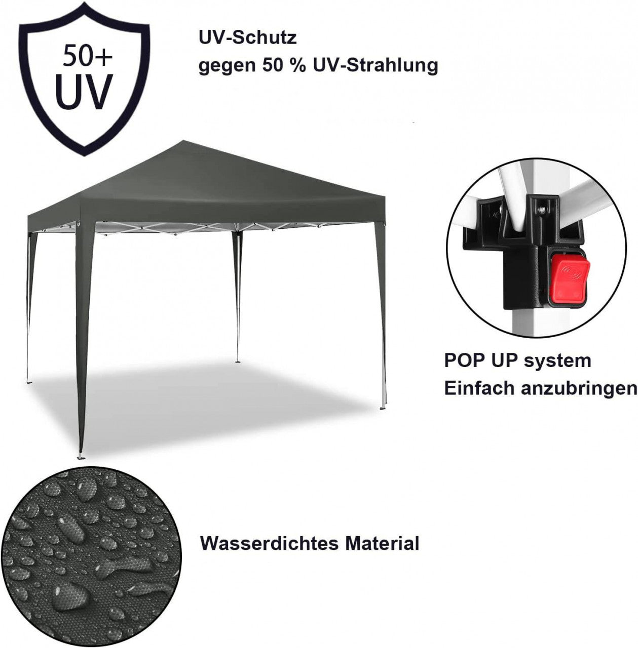 24goodz Pop-Up Pavilion - Waterproof and UV Resistant - 210D Oxford Fabric - For Outdoor Gatherings - Grey