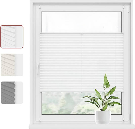 24goodz Pleated Blind Easyfix - Easy Installation without Drilling - 100% Polyester - For Every Room - White 105x130 - ws
