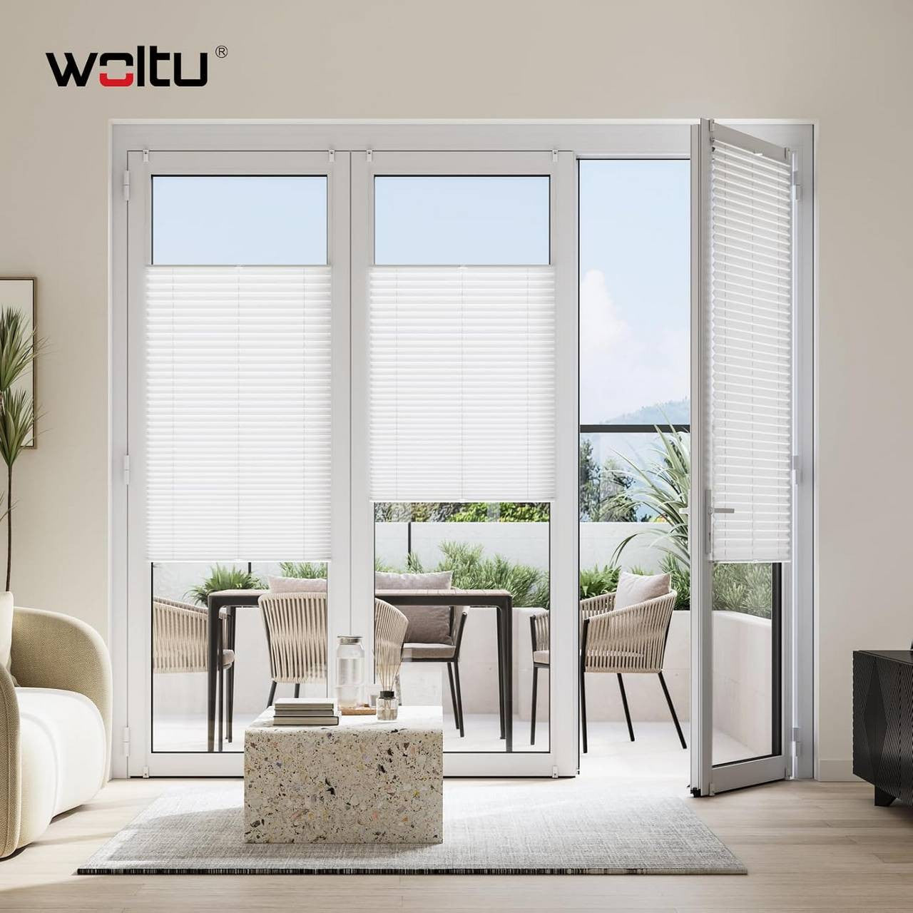 24goodz Pleated Blind with Easyfix No Drill Installation - Elegant Design - 100% Polyester - For Home & Office - White 45-120 cm