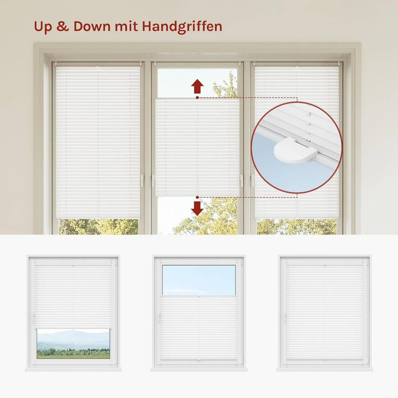 24goodz Pleated Blind with Easyfix Clamp Mounting - Easy Installation without Drilling - 100% Polyester - For Home Decor - White 45-120 cm - ws