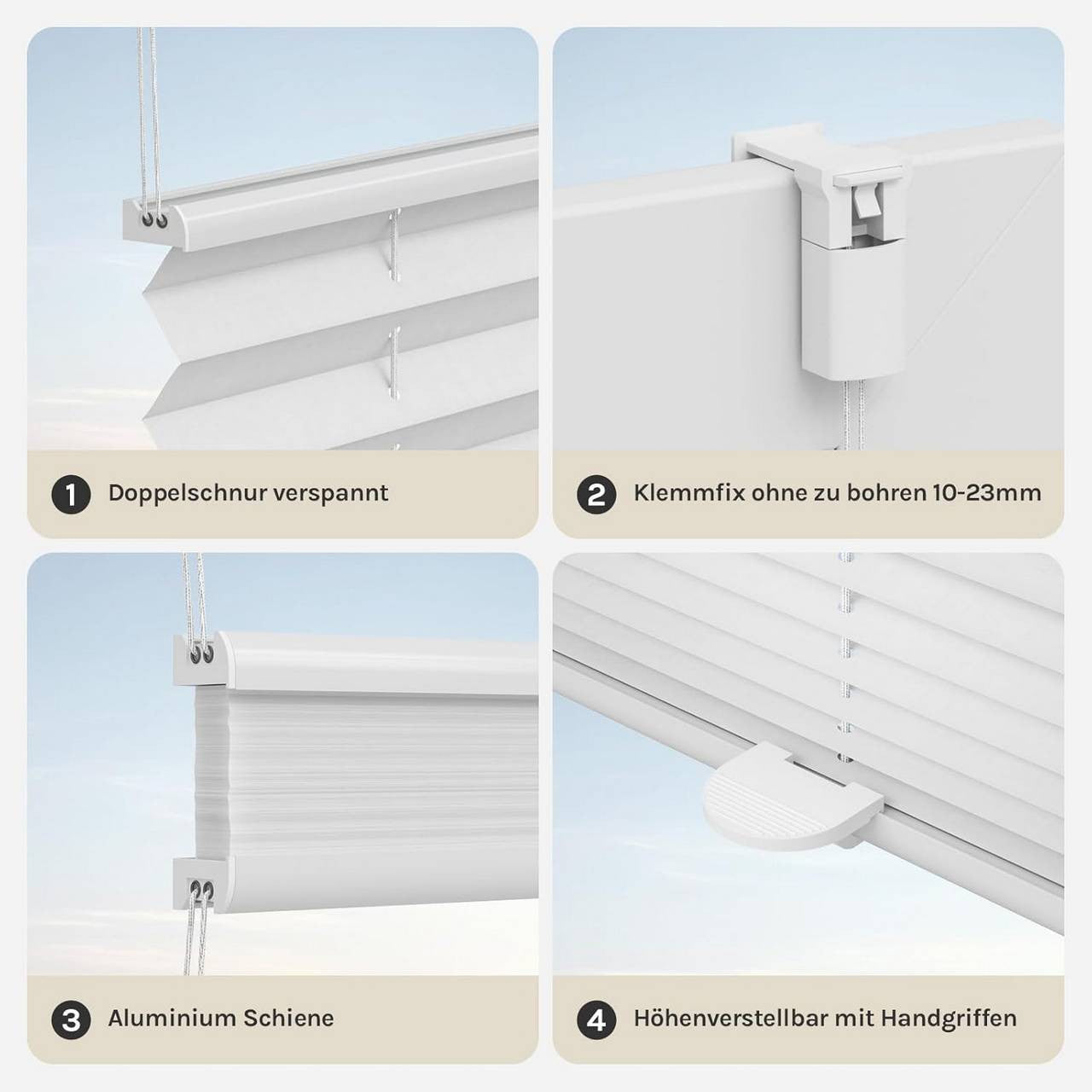 24goodz Pleated Blind Easyfix - No Drilling Required - 100% Polyester - For Every Room - White 45-120 cm x 100/120/130/220 cm - ws