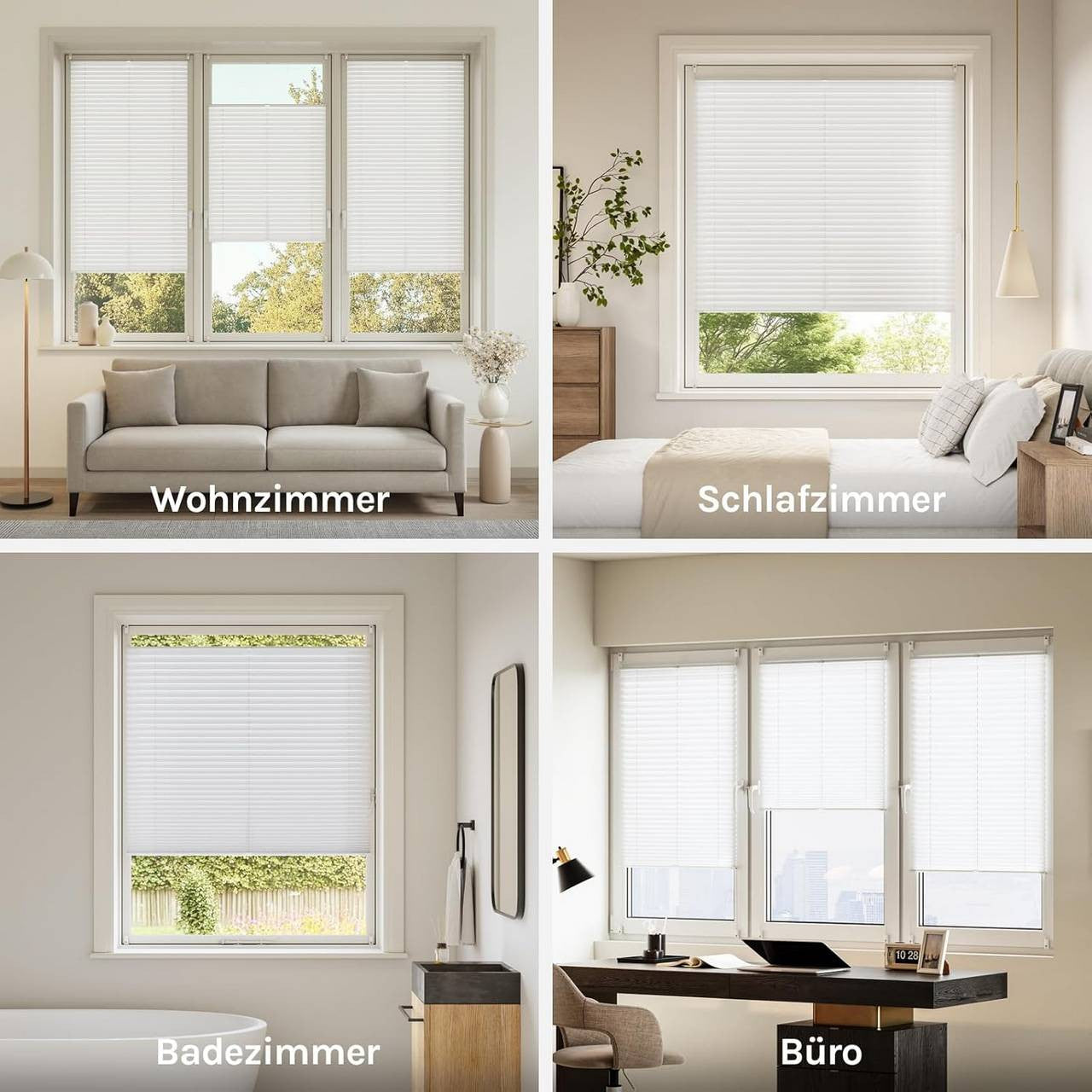 24goodz Pleated Blind with Easyfix No Drill Mounting - Elegant Design - 100% Polyester - For Any Room - White - ws