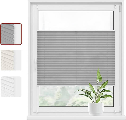 24goodz Pleated Blind Easyfix - Easy Installation Without Drilling - 100% Polyester - For Every Room - Grey 100x130