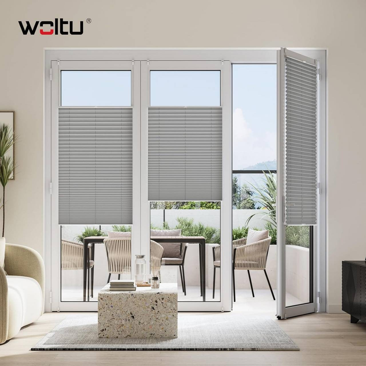 24goodz Pleated Blind with Easyfix Non-Drill Clamp - Easy Installation - 100% Polyester - Grey - 45-120 cm Width x 130 cm Height