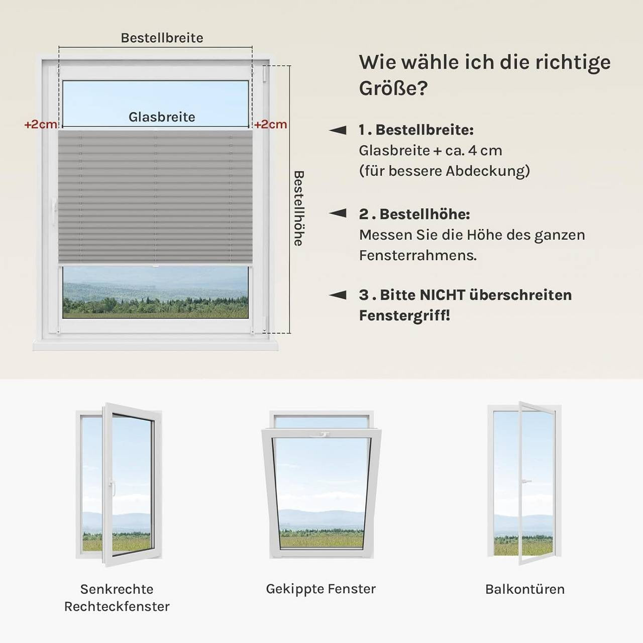 24goodz Pleated Blind with Easyfix Clamp - Easy Installation Without Drilling - 100% Polyester - Grey - 45-120 cm Width, 130 cm Height