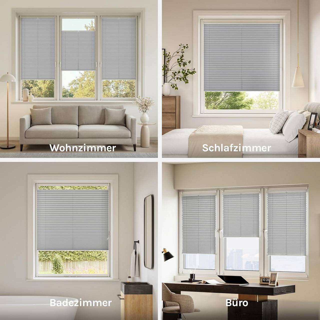 24goodz Pleated Blind with Easyfix No-Drill Clamp - Easy Installation - 100% Polyester - For Any Room - Grey 45-120 cm x 130 cm