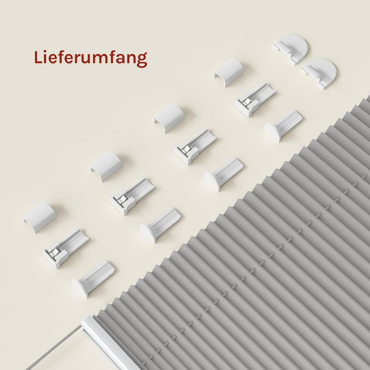 24goodz Pleated Blind with Easyfix Clamp - Easy Installation Without Drilling - 100% Polyester - Grey - 45-120 cm Width, 130 cm Height