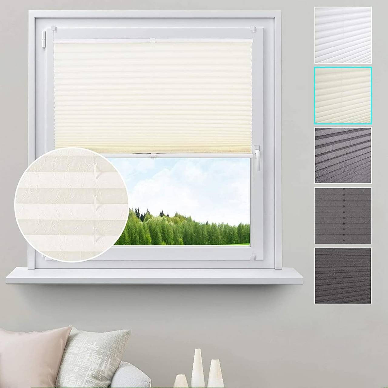 24goodz Pleated Blind - High-Quality 100% Polyester - Easy Installation Without Drilling - For Windows and Doors - Dark Grey/White - 60-110 cm x 120 cm