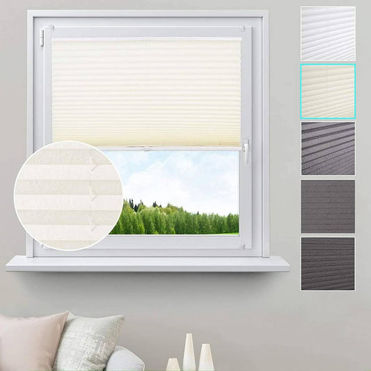 24goodz Pleated Blind - Easy Installation Without Drilling - 100% Polyester - For Windows and Doors - Crushed Look Cream 60-110 cm