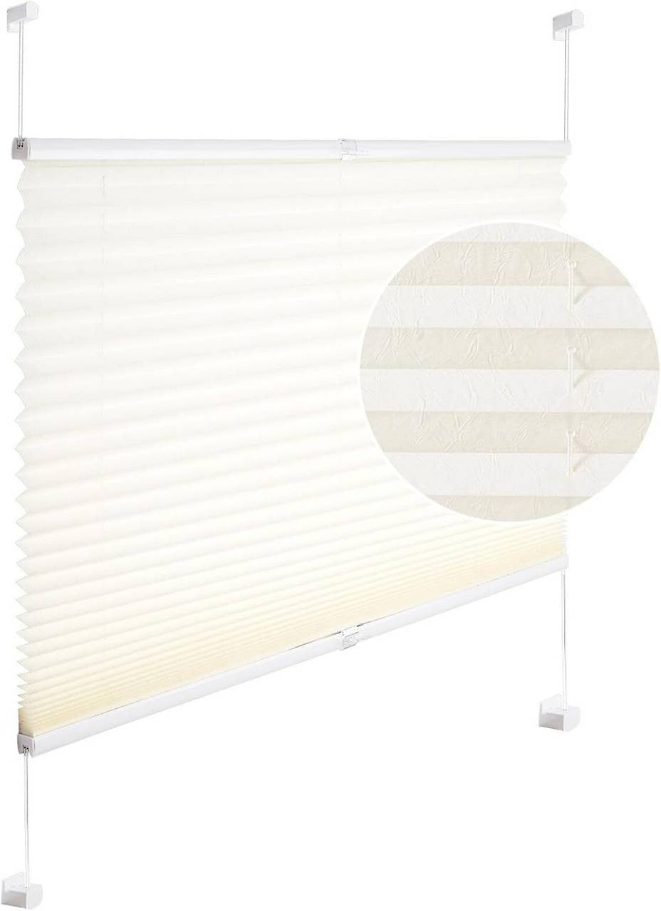 24goodz Pleated Blind - Easy Installation Without Drilling - 100% Polyester - For Windows and Doors - Dark Grey/White - 60-110 cm x 120 cm
