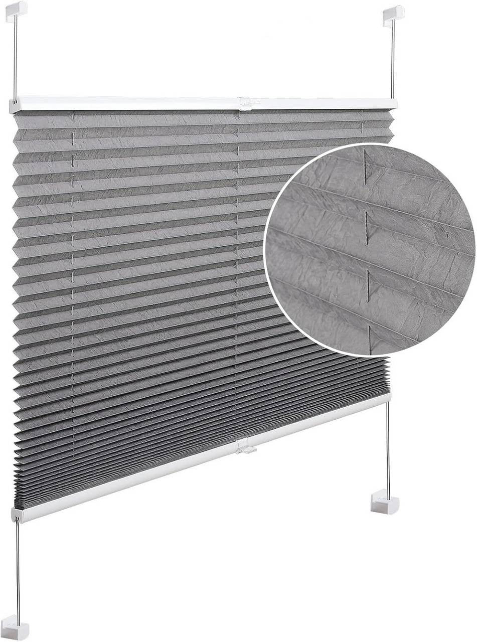 24goodz Pleated Blind with Clamp Fixing - Easy Installation without Drilling - 100% Polyester - For Any Room - Grey 85x130