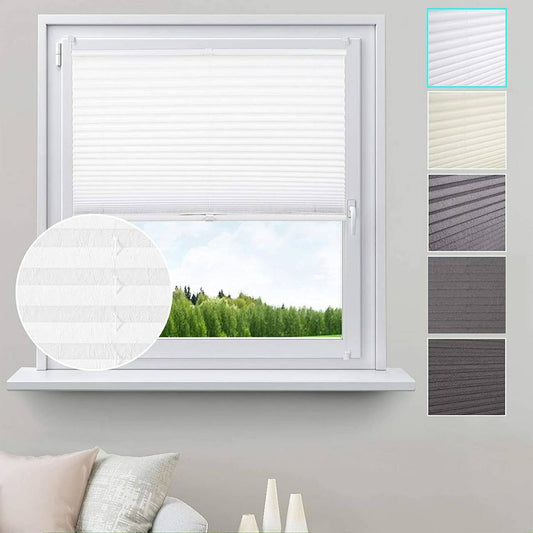 24goodz Pleated Blind with Crushed Look - High-Quality 100% Polyester - Easy Installation Without Drilling - White - 45x130 cm - ws