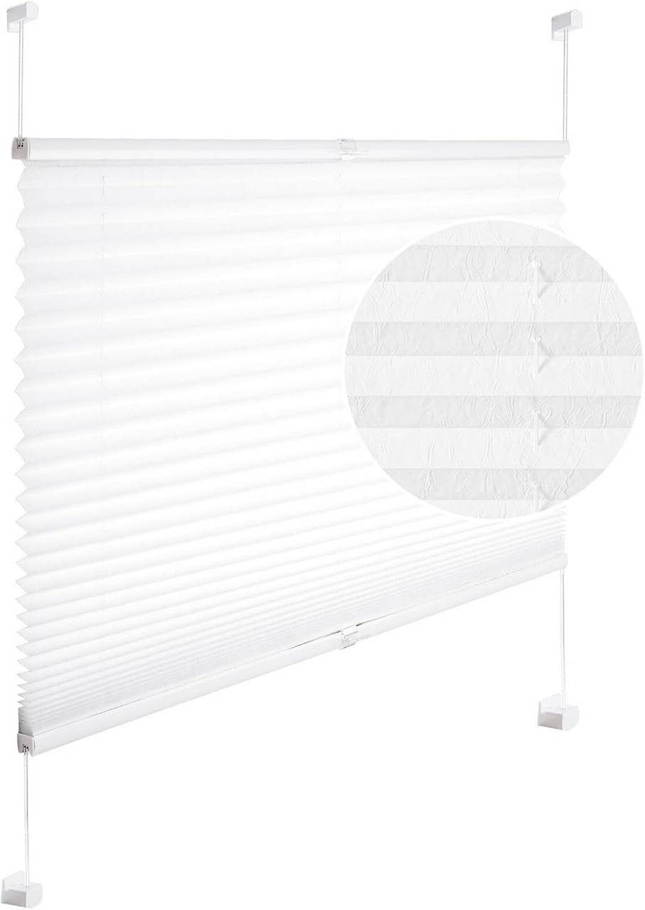 24goodz Pleated Blind with Crushed Look - Easy Installation Without Drilling - 100% Polyester - For Any Room - White 85x100 cm - ws