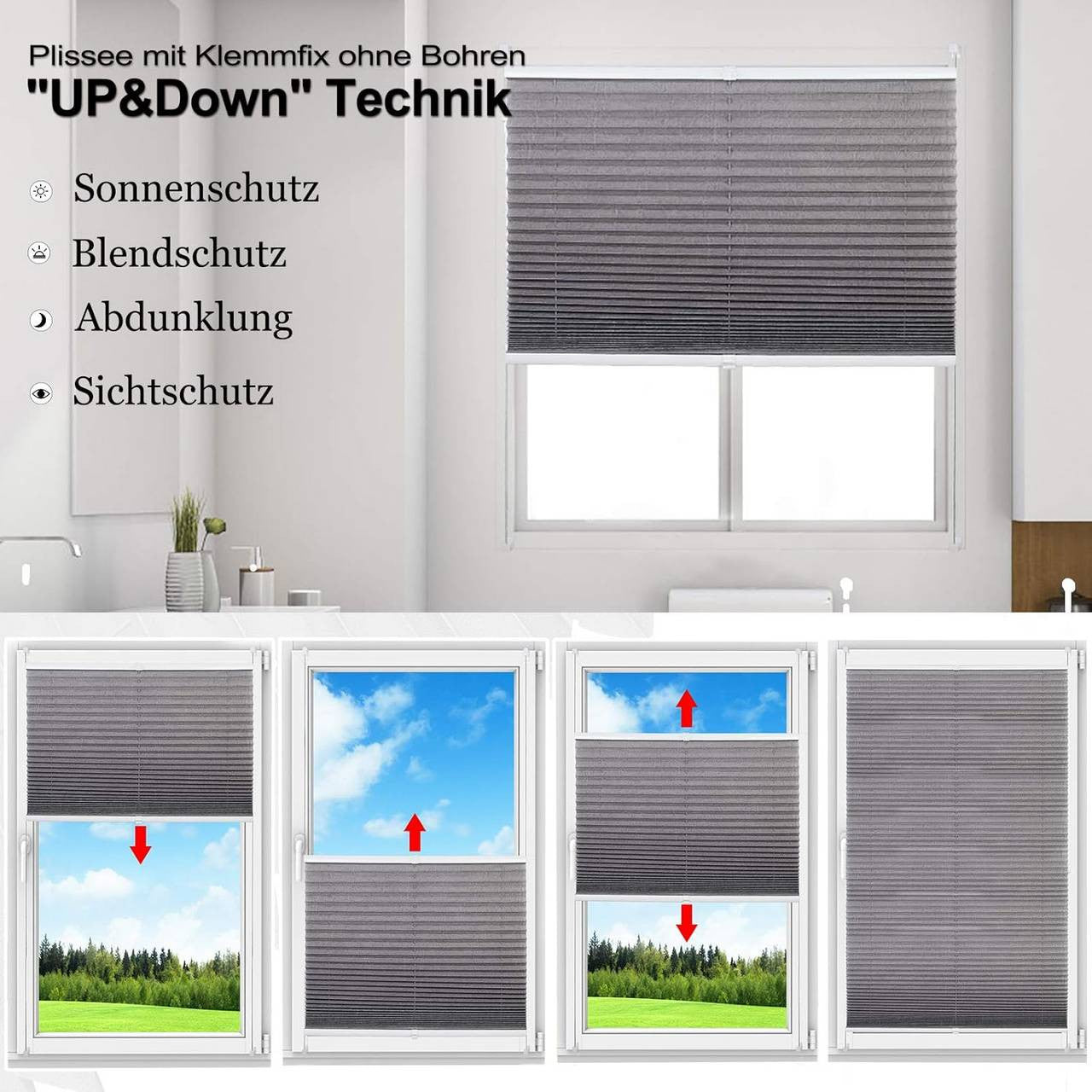 24goodz Pleated Blind with Crushed Look - Easy Installation Without Drilling - 100% Polyester - For Any Room - White 80x130 cm - ws