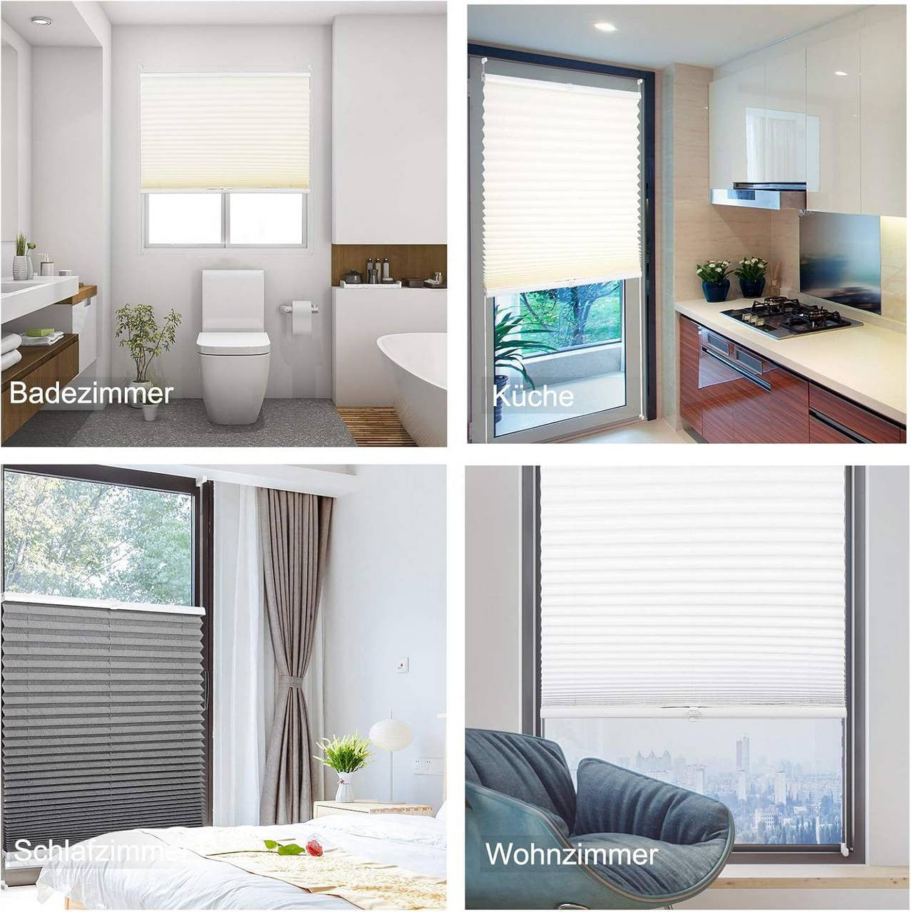 24goodz Pleated Blinds with Crushed Look - Easy Installation Without Drilling - 100% Polyester - For Any Room - White 80x200 cm