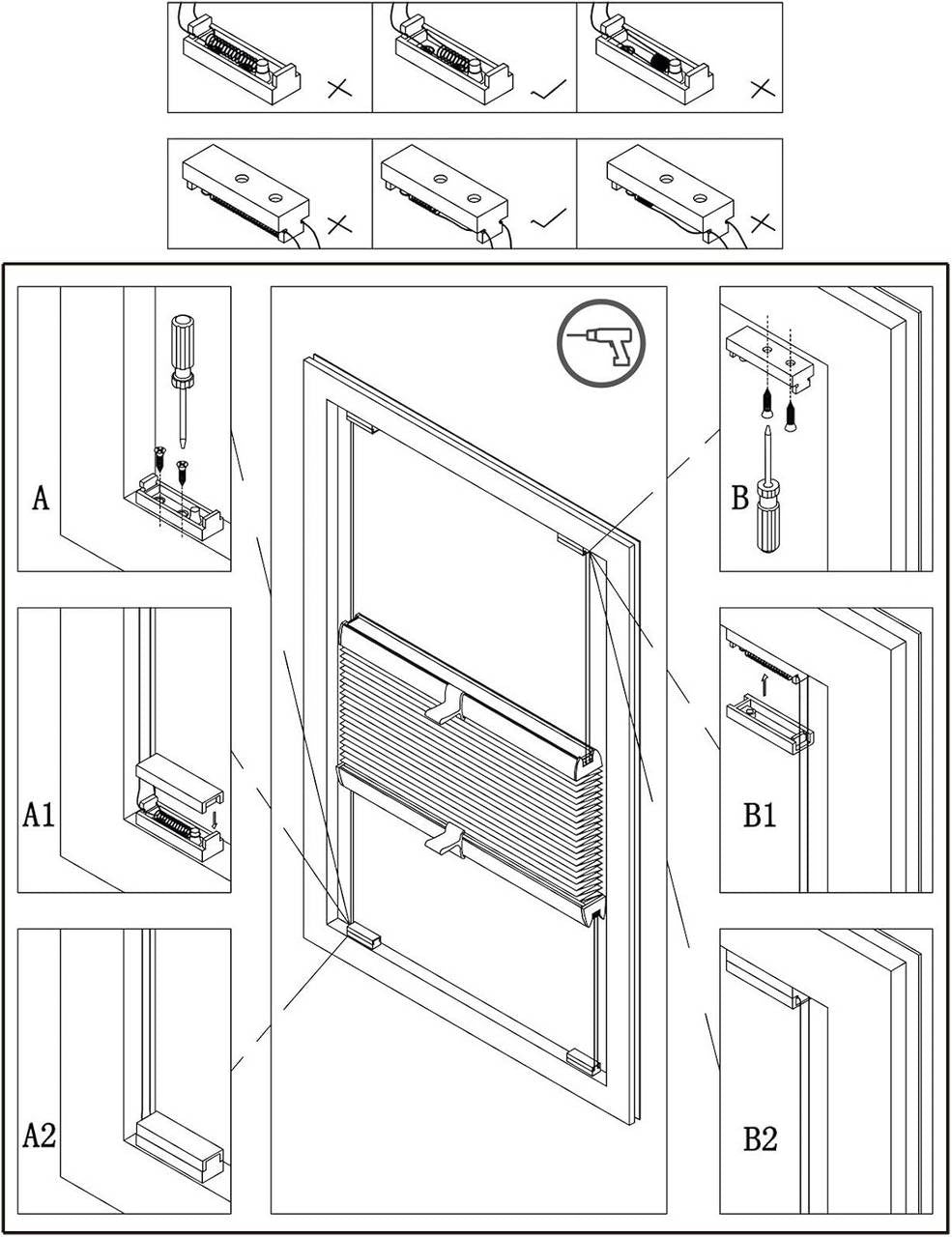 24goodz Pleated Blind with Crushed Look - Easy Installation Without Drilling - 100% Polyester - For All Rooms - White 70x200 cm