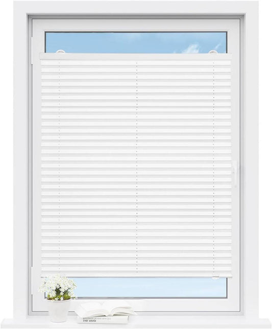 24goodz Pleated Blind without Drilling - Adjustable Height - Polyester - For Any Smooth Glass Surface - White/Gray - 90 x 130 cm