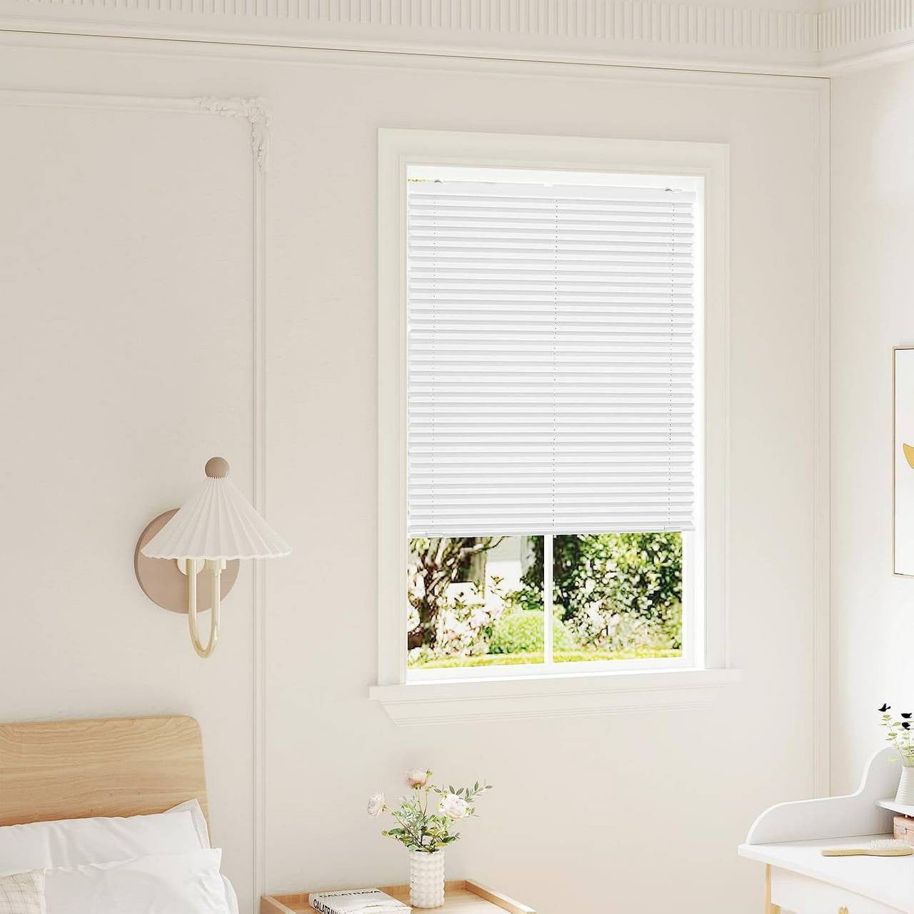 24goodz Pleated Blind without Drilling - Adjustable Height - Polyester - For Any Smooth Glass Surface - White/Gray - 90 x 130 cm