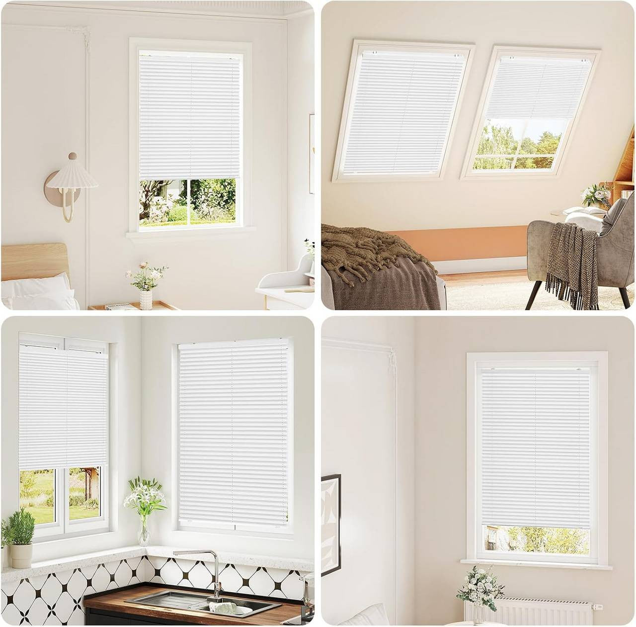 24goodz Pleated Blind without Drilling - Adjustable Height - Polyester - For Any Smooth Glass Surface - White/Gray - 90 x 130 cm