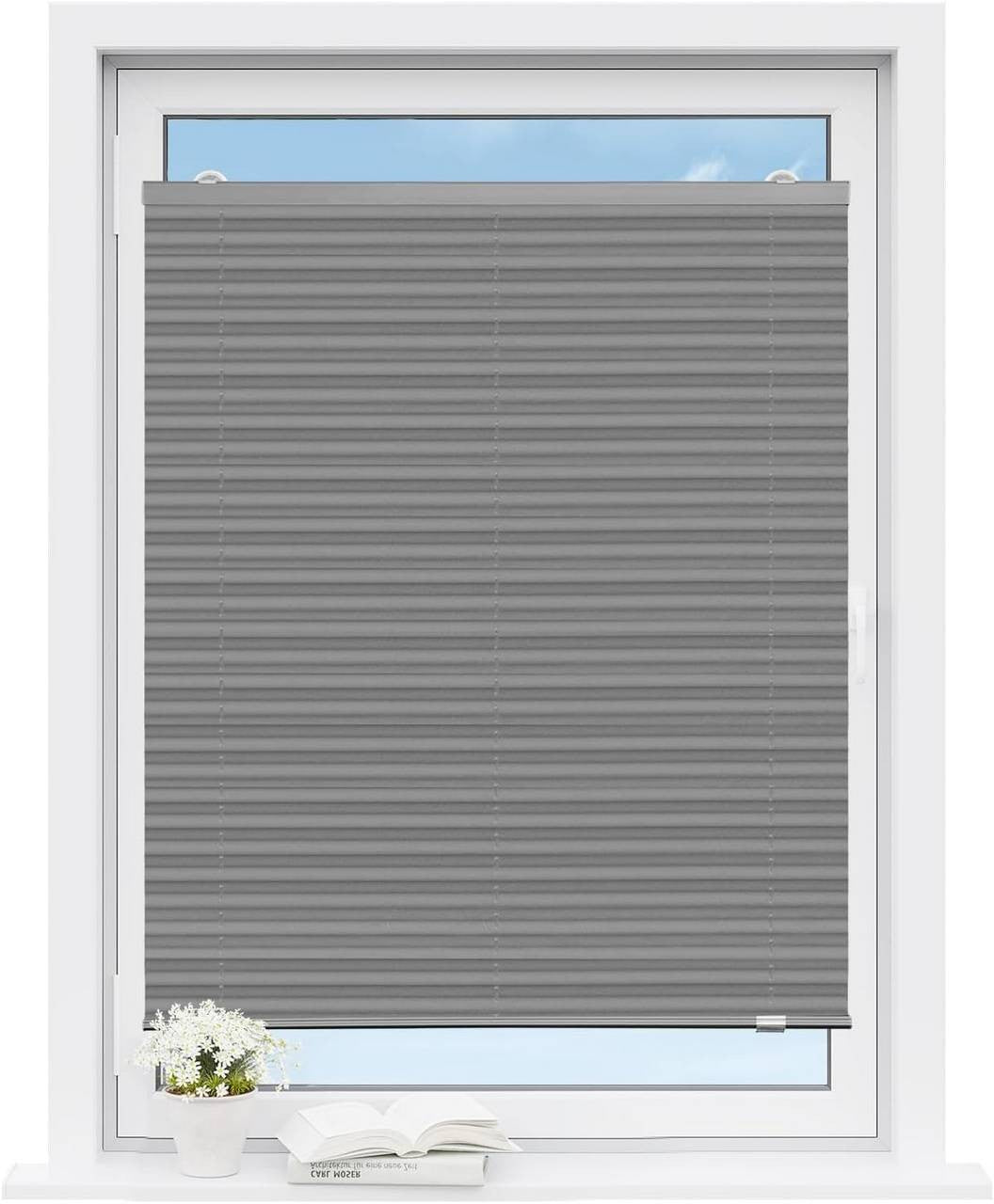 24goodz Pleated Blind without Drilling - Easy Installation with Suction Cups - Polyester - For Any Room - Grey 75 x 120 cm