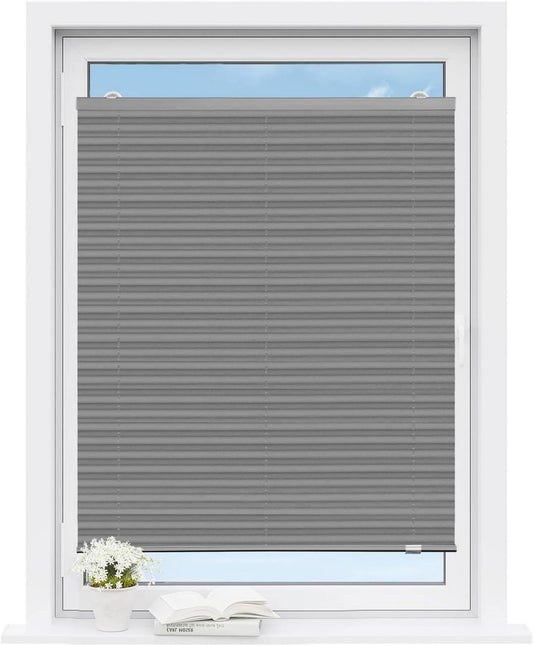 24goodz Pleated Blind without Drilling - Easy Installation with Suction Cups - Polyester - For Any Room - Grey 75 x 120 cm