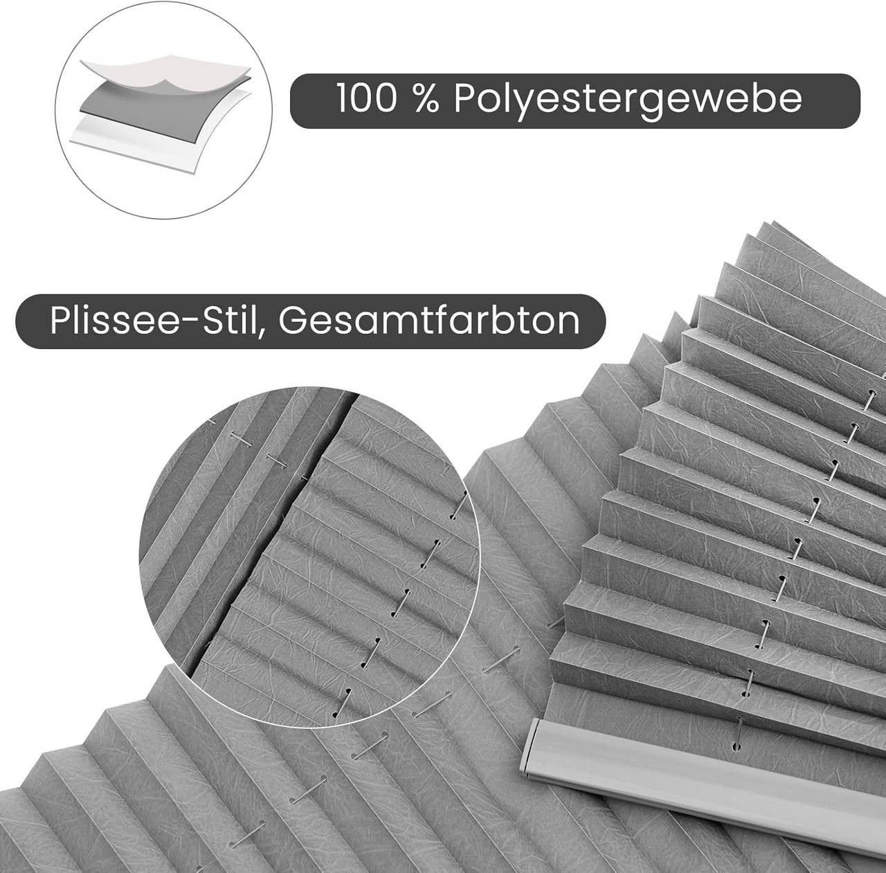24goodz Pleated Blind without Drilling - Easy Installation with Suction Cups - Polyester - For Any Room - Grey 50 x 130 cm