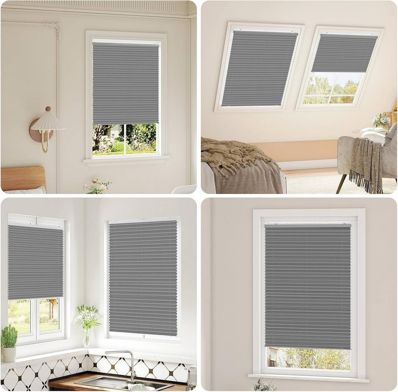24goodz Pleated Blind without Drilling - Easy Installation with Suction Cups - Polyester - For Any Room - Grey 50 x 130 cm