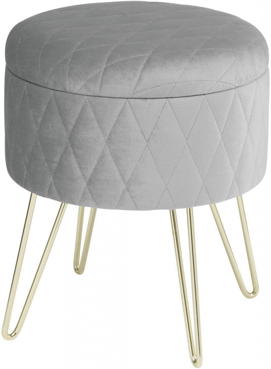 24goodz Velvet Storage Ottoman - Versatile Seating and Storage - MDF Frame - For Every Room - Light Grey - hgr