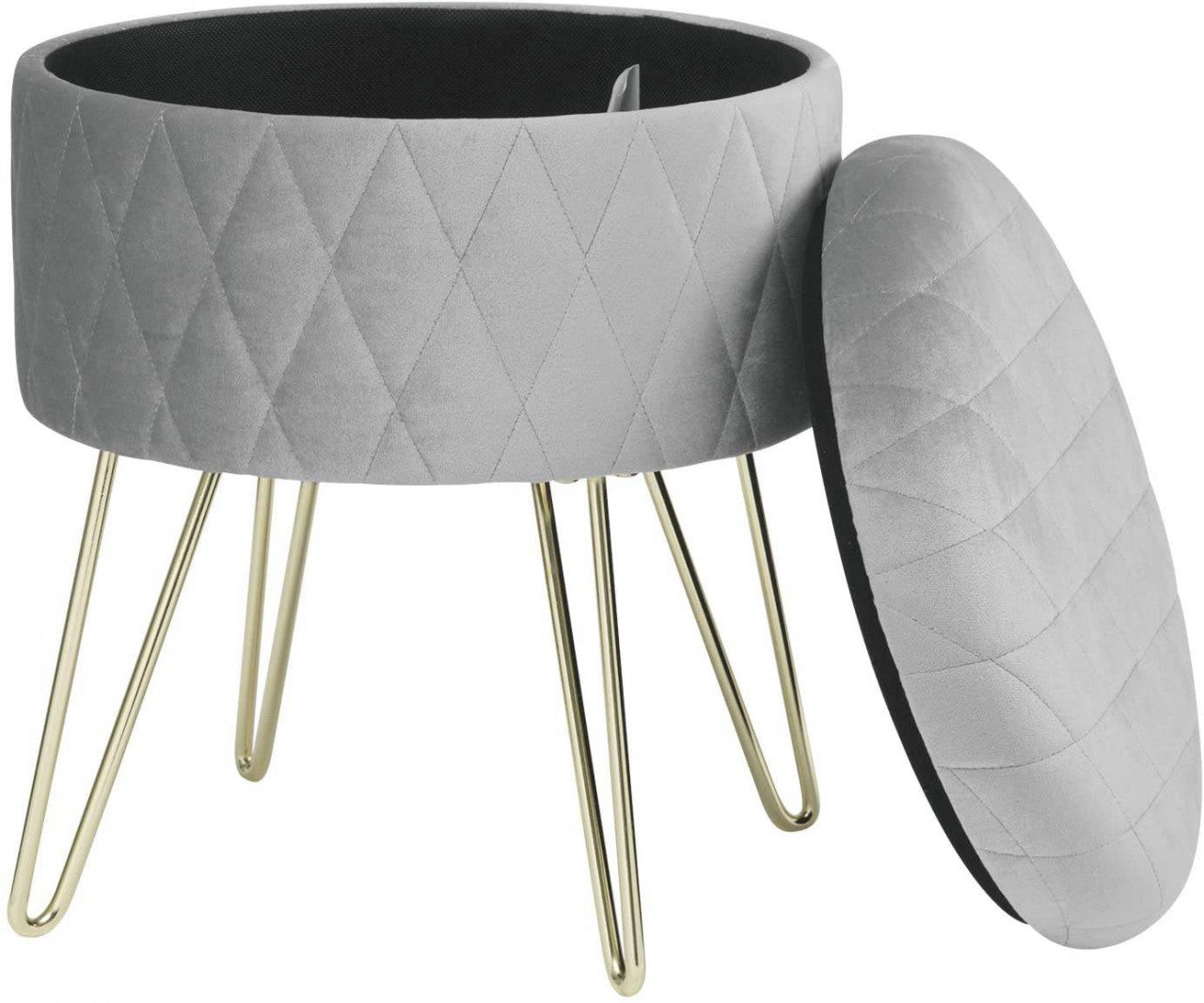 24goodz Velvet Storage Ottoman - Versatile Seating and Storage - MDF Frame - For Every Room - Light Grey - hgr