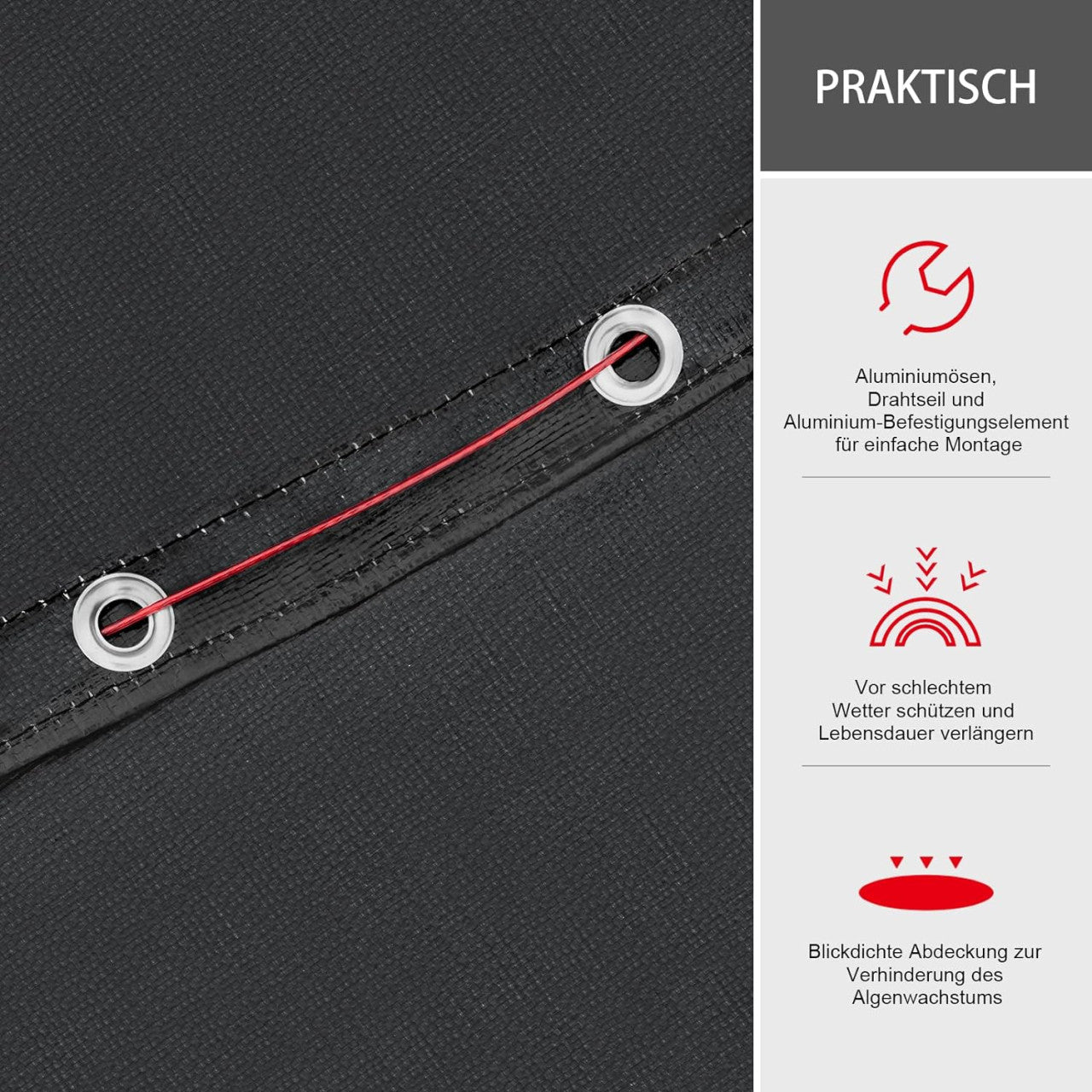 24goodz Pool Cover - Tear-Resistant Material - Protects Against Algae Growth - PE - Dark Grey - Ø 360 cm