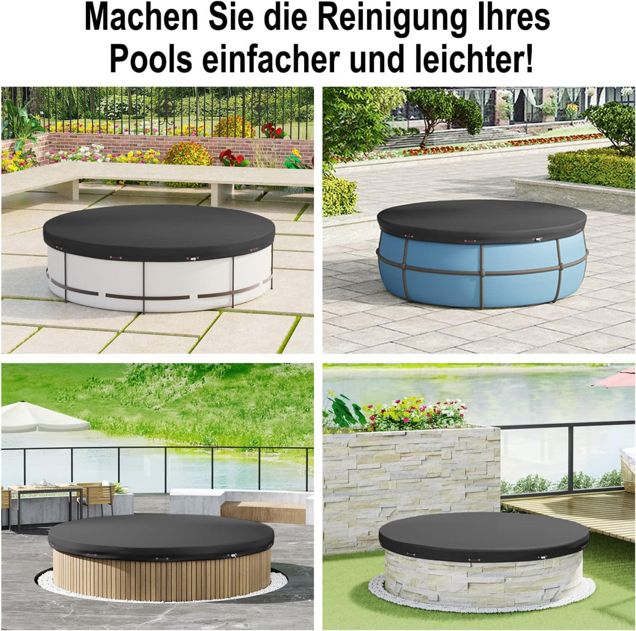 24goodz Round Pool Cover - Durable and Tear-Resistant - 200 g/m² PE - Grey - Ø 520 cm