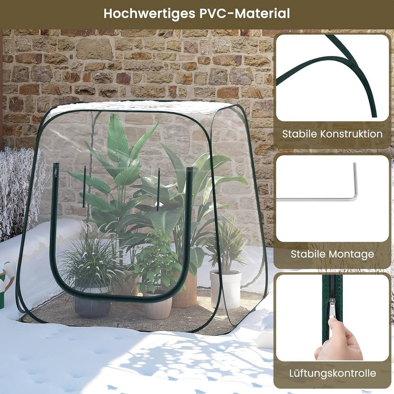 24goodz Pop-up Greenhouse - Easy Access with Zipper Opening - Year-Round Plant Protection - PVC - For Garden Enthusiasts - Transparent 100x100x97 cm