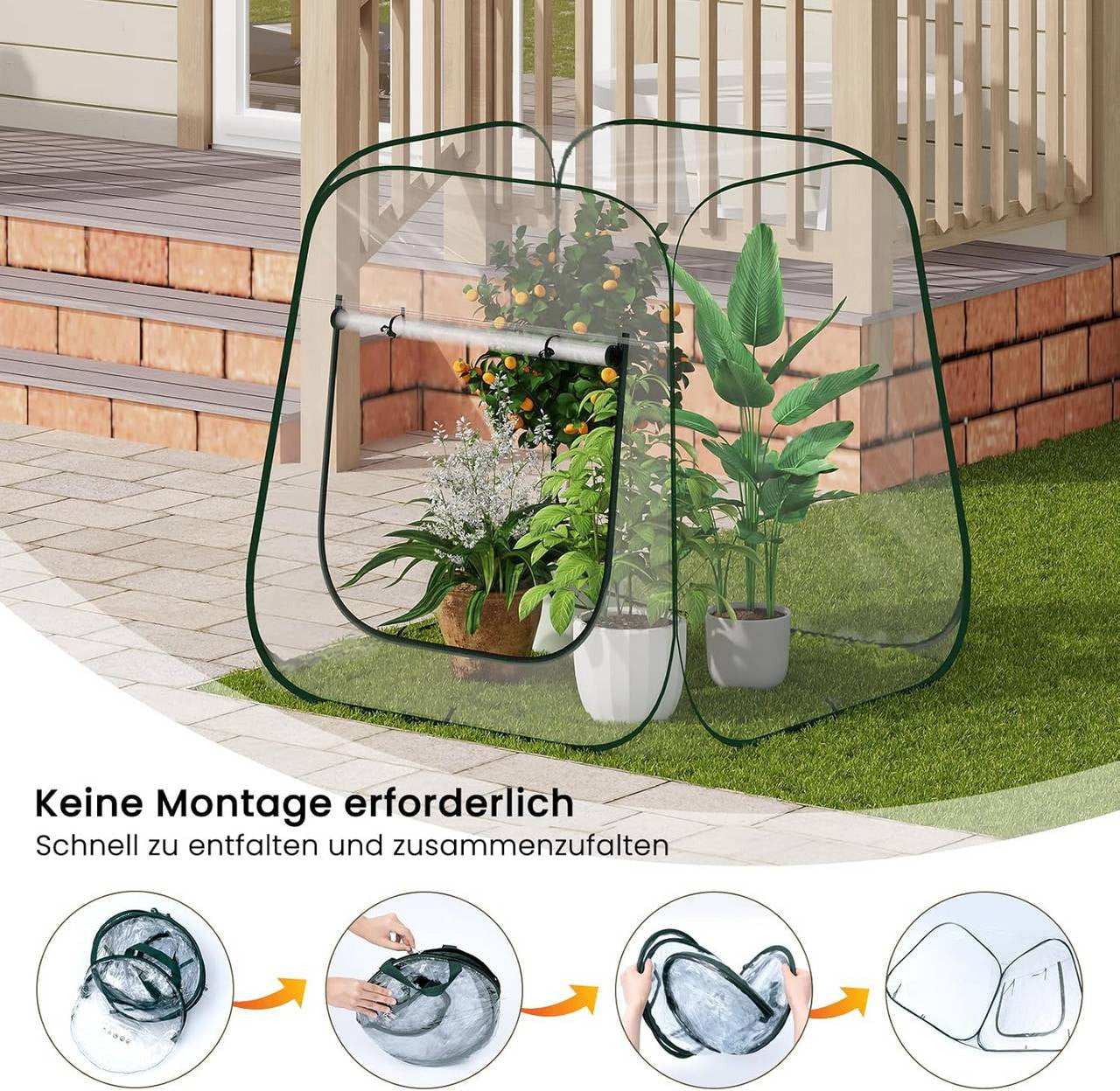 24goodz Pop-up Greenhouse - Easy Access with Zipper Opening - Year-Round Plant Protection - PVC - For Garden Enthusiasts - Transparent 100x100x97 cm