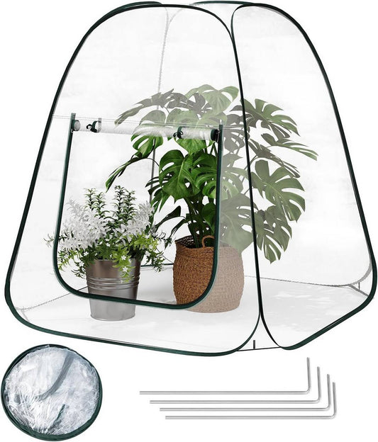 24goodz Pop-up Greenhouse - Easy Access with Zipper Opening - Year-round Plant Protection - PVC - For Gardeners - Transparent 70x70x80 cm