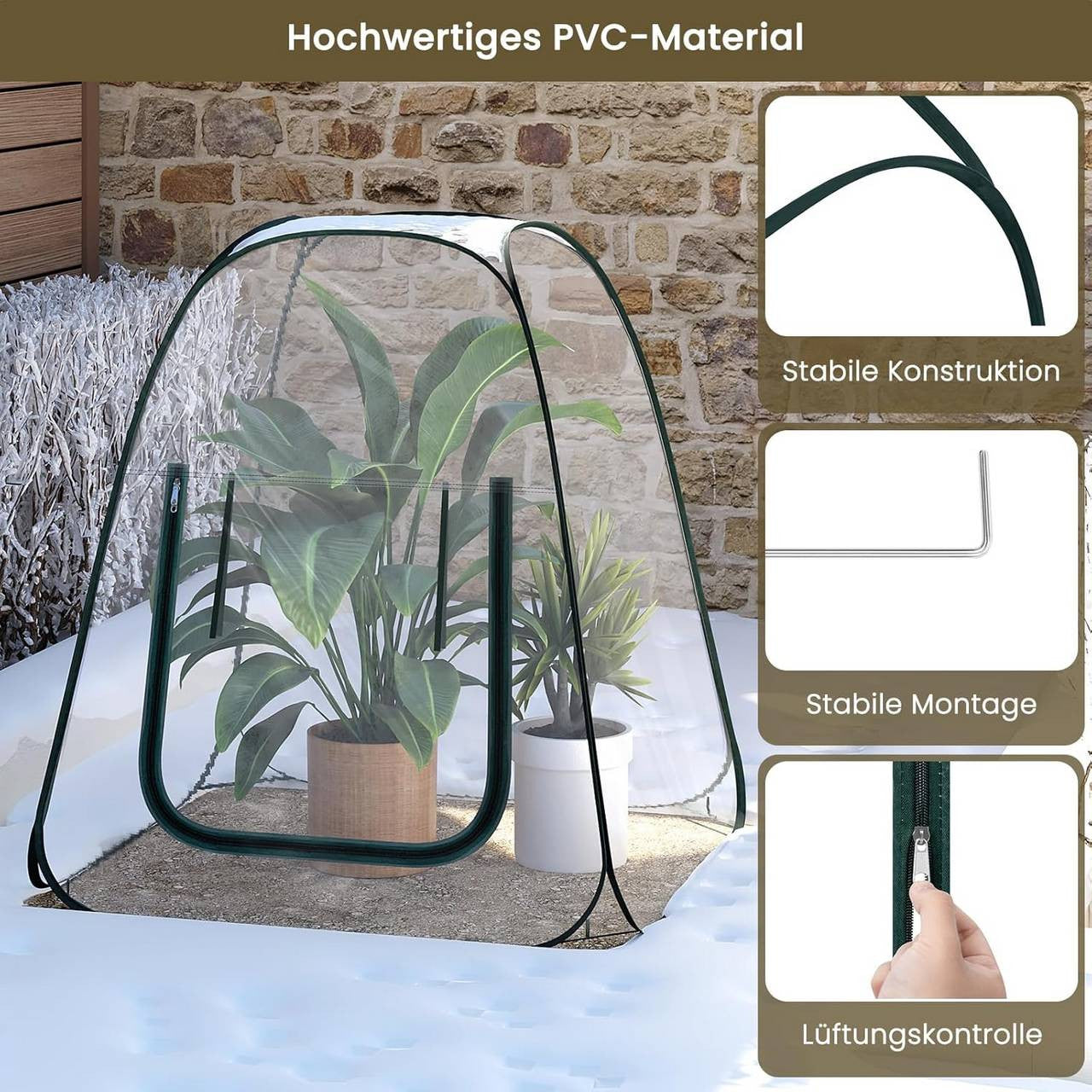 24goodz Pop-up Greenhouse - Easy Access with Zipper Opening - Year-round Plant Protection - PVC - For Gardeners - Transparent 70x70x80 cm