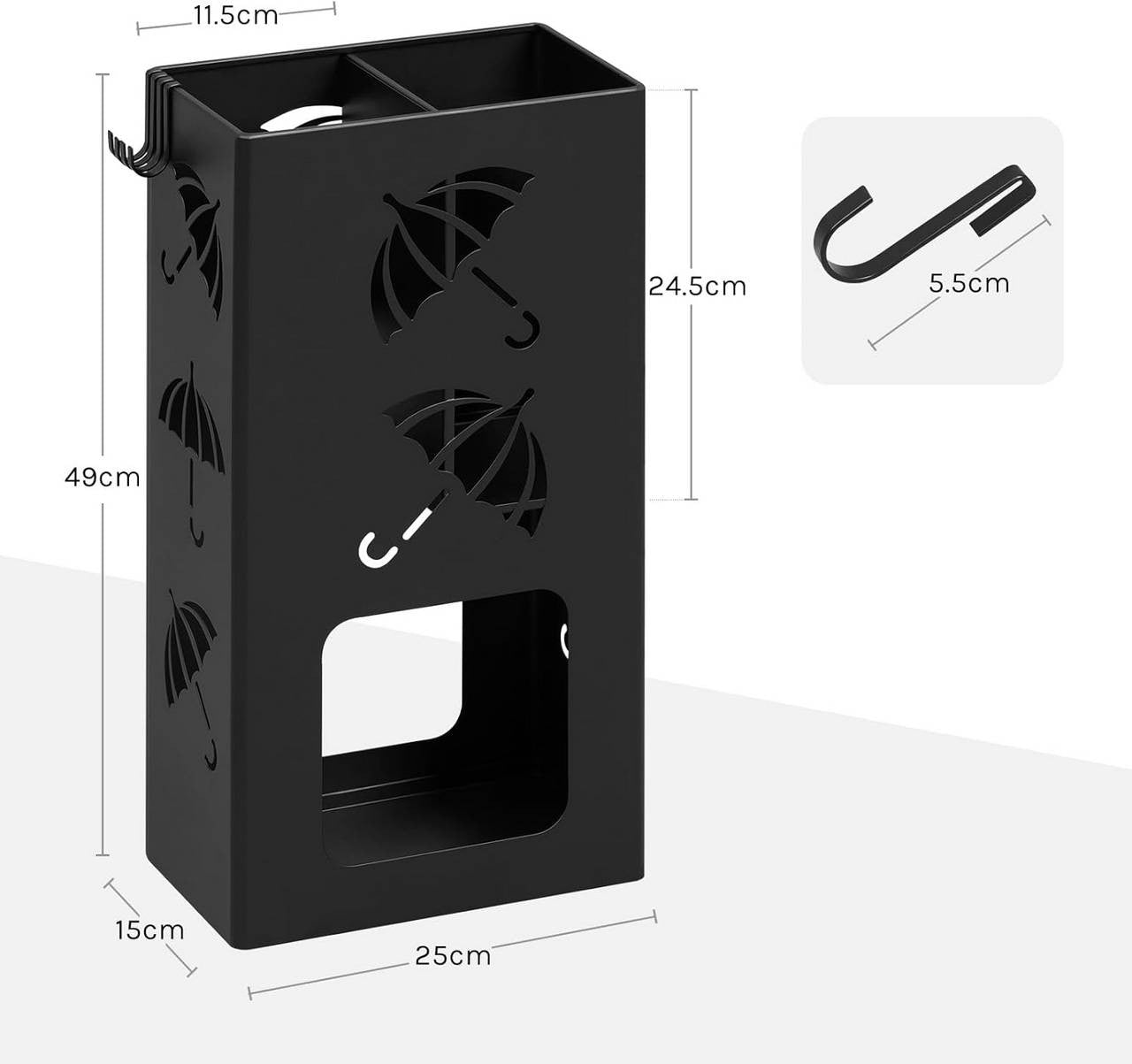 24goodz Umbrella Stand - Unique Design with Dual Slots - Durable Iron - Black/White - 25 x 49 x 15 cm