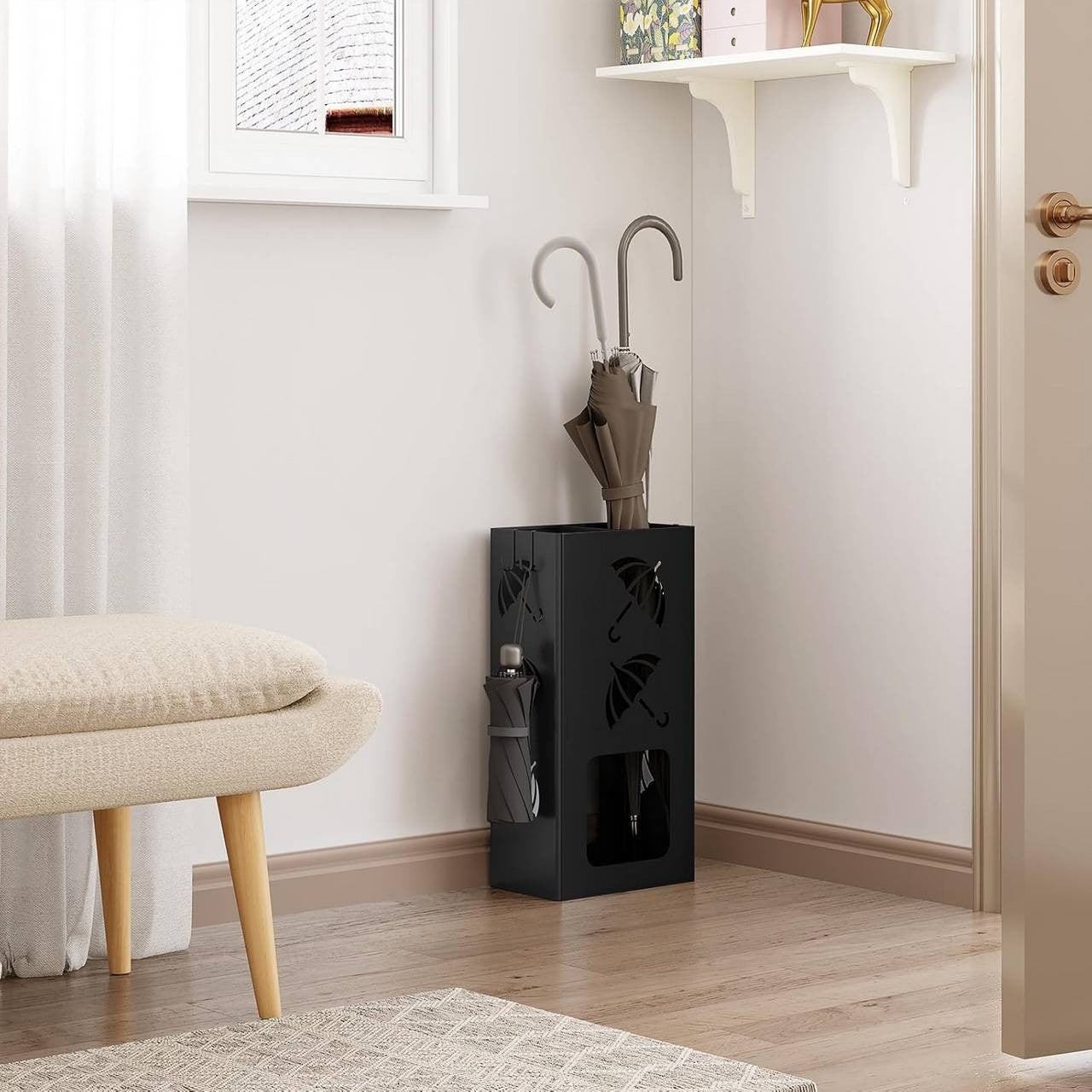 24goodz Umbrella Stand - Unique Design with Dual Slots - Durable Iron - Black/White - 25 x 49 x 15 cm