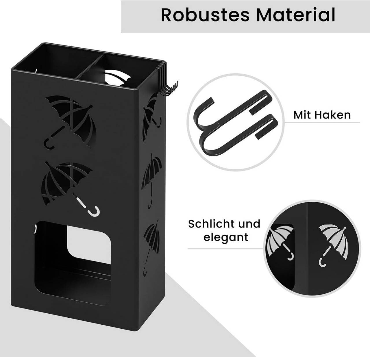 24goodz Umbrella Stand - Unique Design with Dual Slots - Durable Iron - Black/White - 25 x 49 x 15 cm