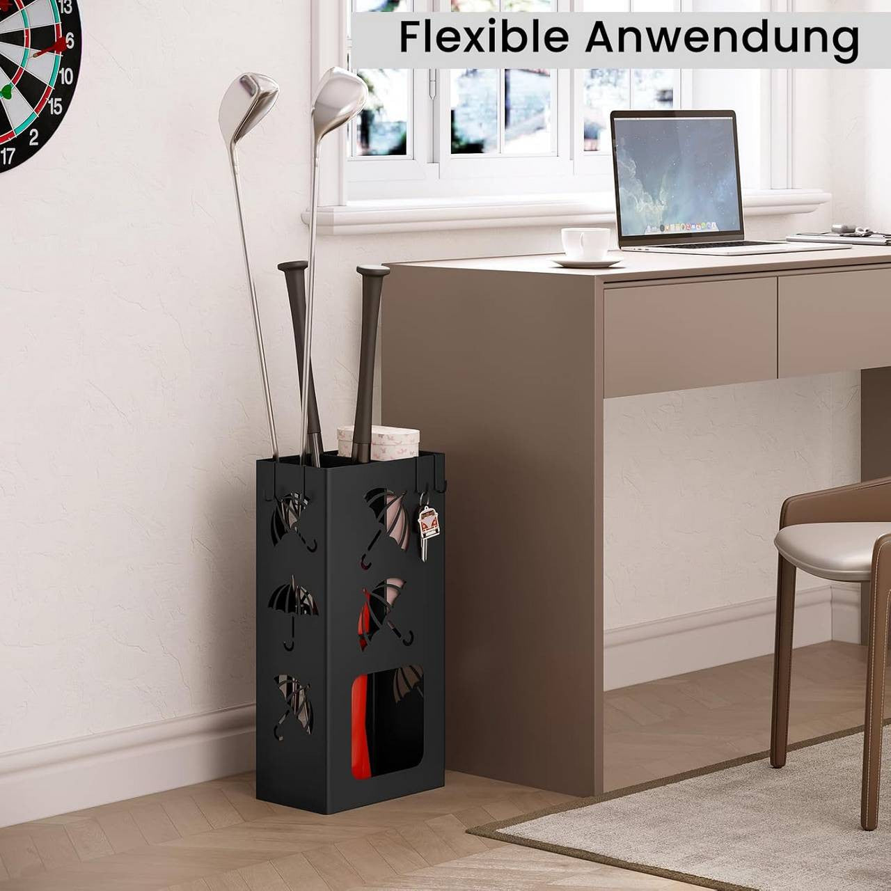 24goodz Umbrella Stand - Unique Design with Dual Slots - Durable Iron - Black/White - 25 x 49 x 15 cm