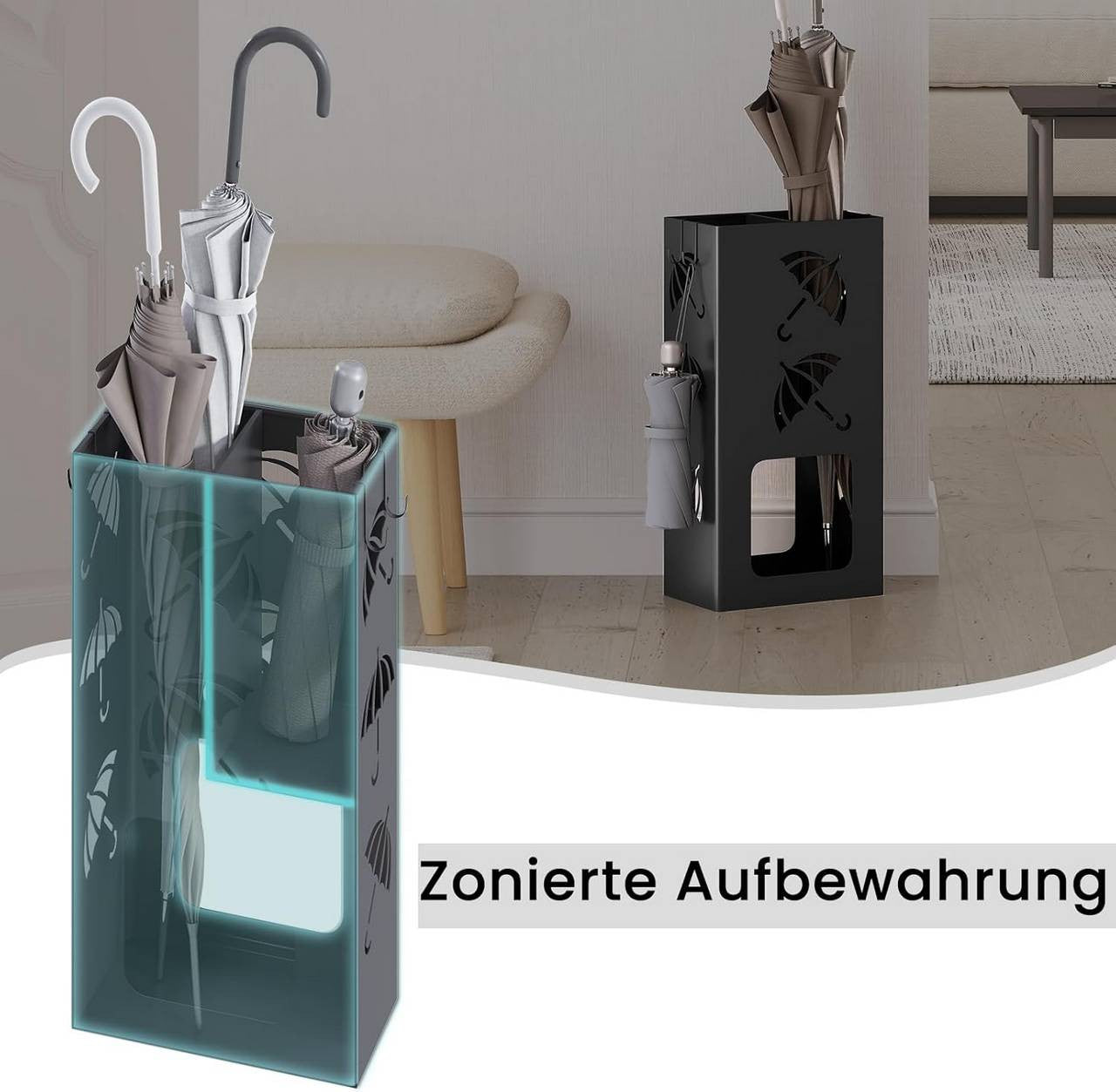 24goodz Umbrella Stand - Unique Design with Dual Slots - Durable Iron - Black/White - 25 x 49 x 15 cm
