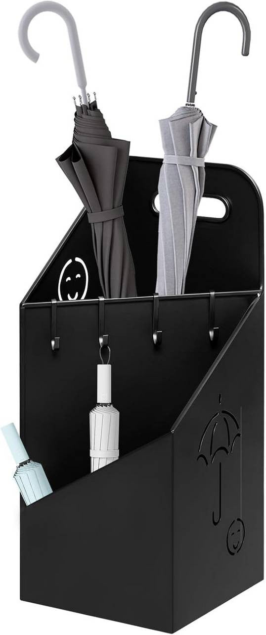 24goodz Umbrella Stand with 2 Slots - Creative Storage Solution - Durable Iron - Black/White - 20x49x20 cm