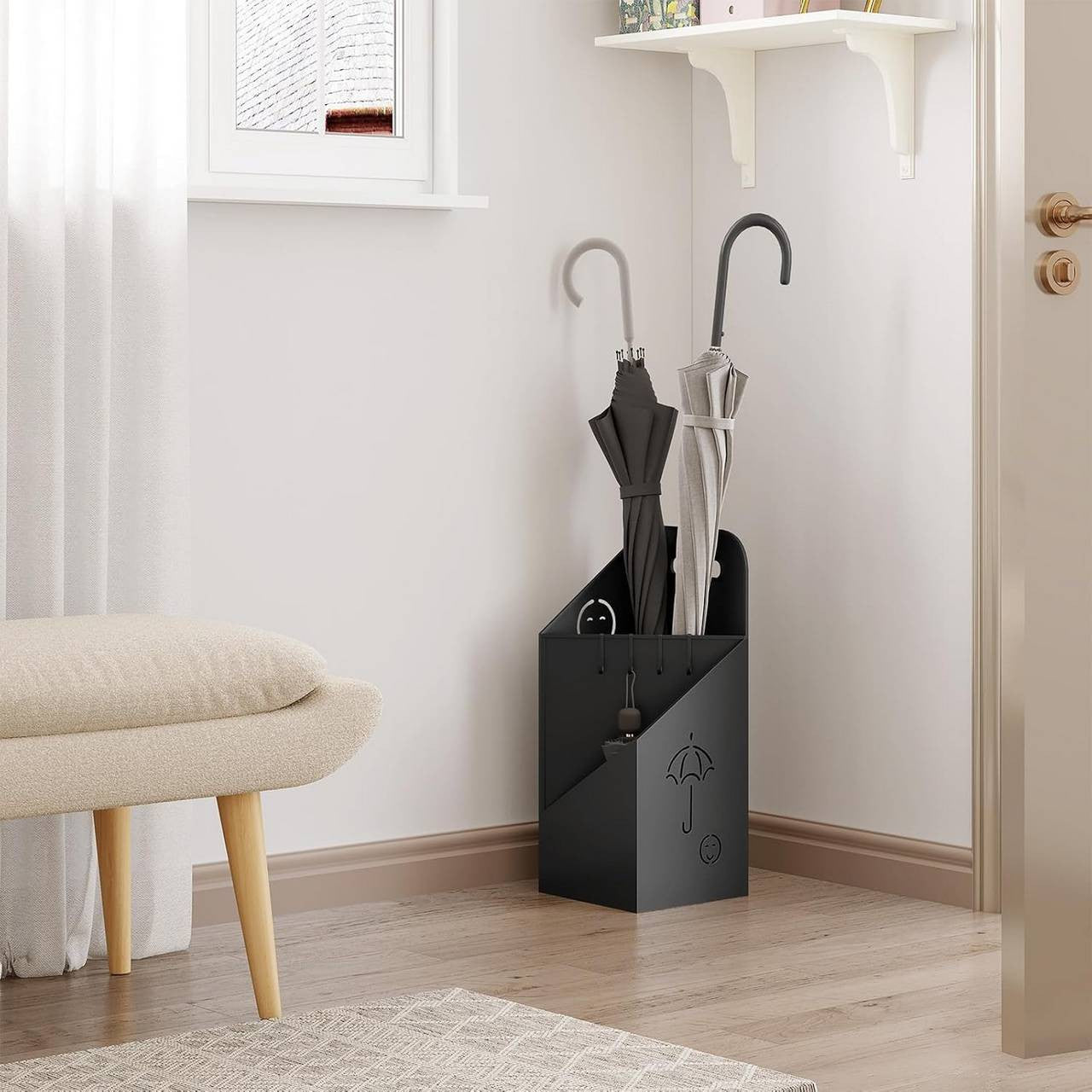 24goodz Umbrella Stand with 2 Slots - Creative Storage Solution - Durable Iron - Black/White - 20x49x20 cm