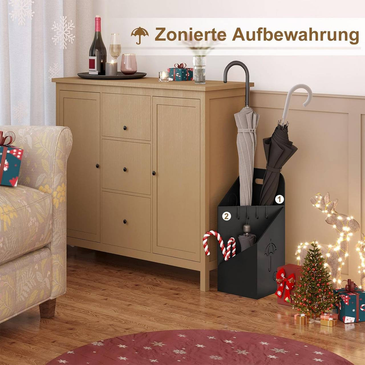 24goodz Umbrella Stand with 2 Slots - Creative Storage Solution - Durable Iron - Black/White - 20x49x20 cm