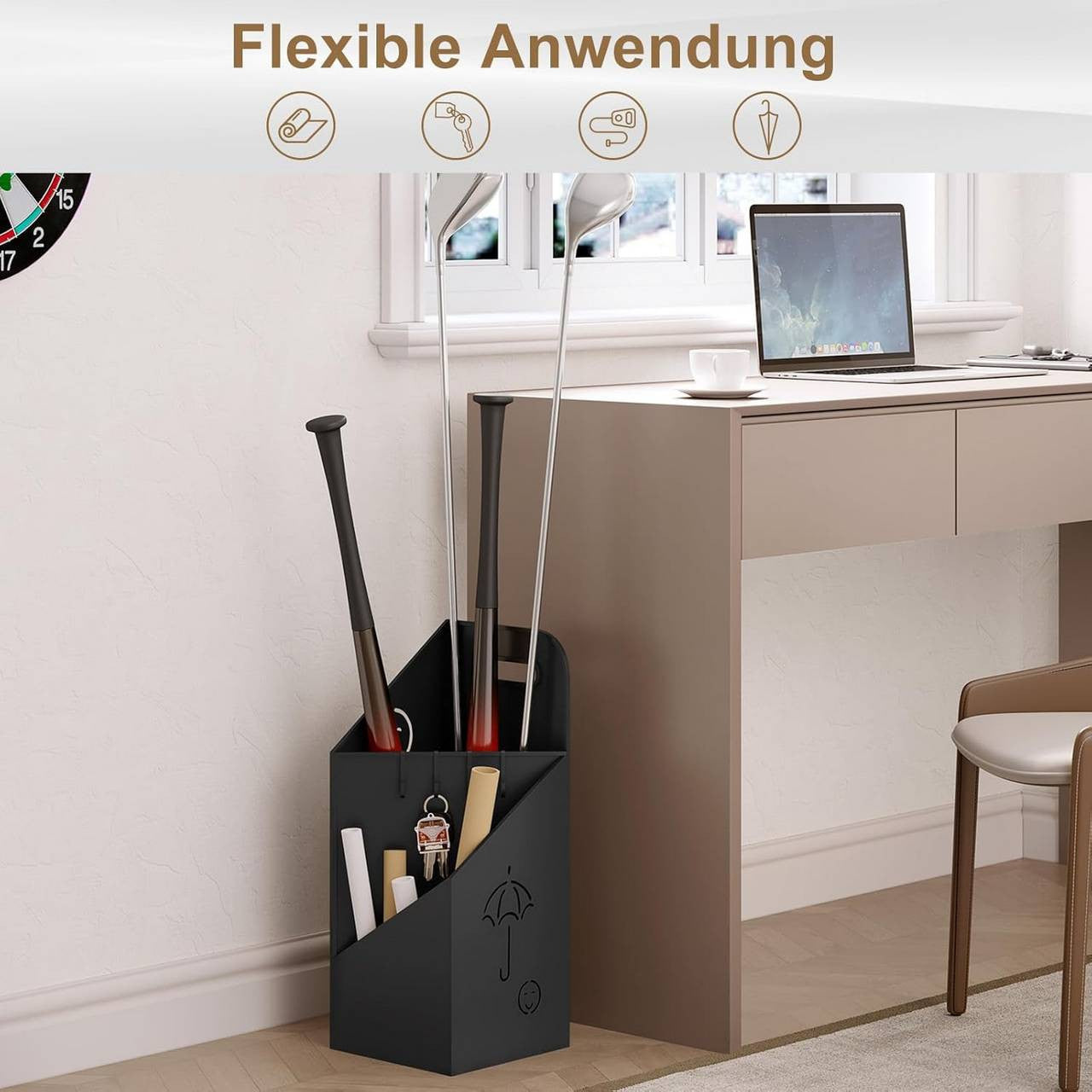 24goodz Umbrella Stand with 2 Slots - Creative Storage Solution - Durable Iron - Black/White - 20x49x20 cm