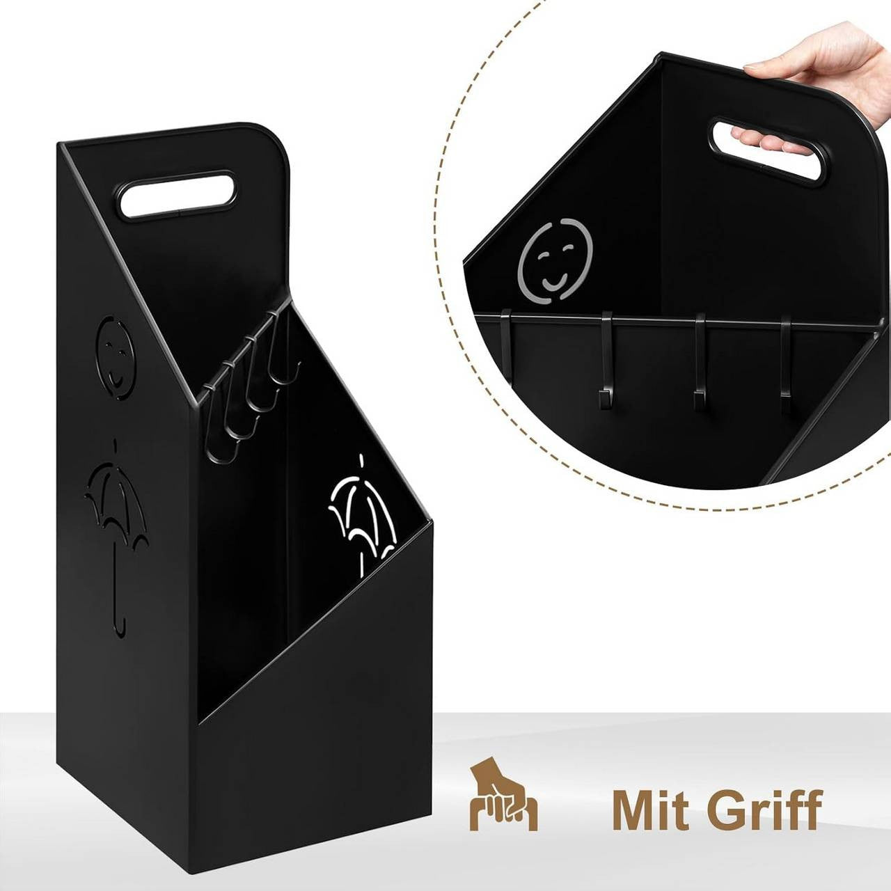 24goodz Umbrella Stand with 2 Slots - Creative Storage Solution - Durable Iron - Black/White - 20x49x20 cm