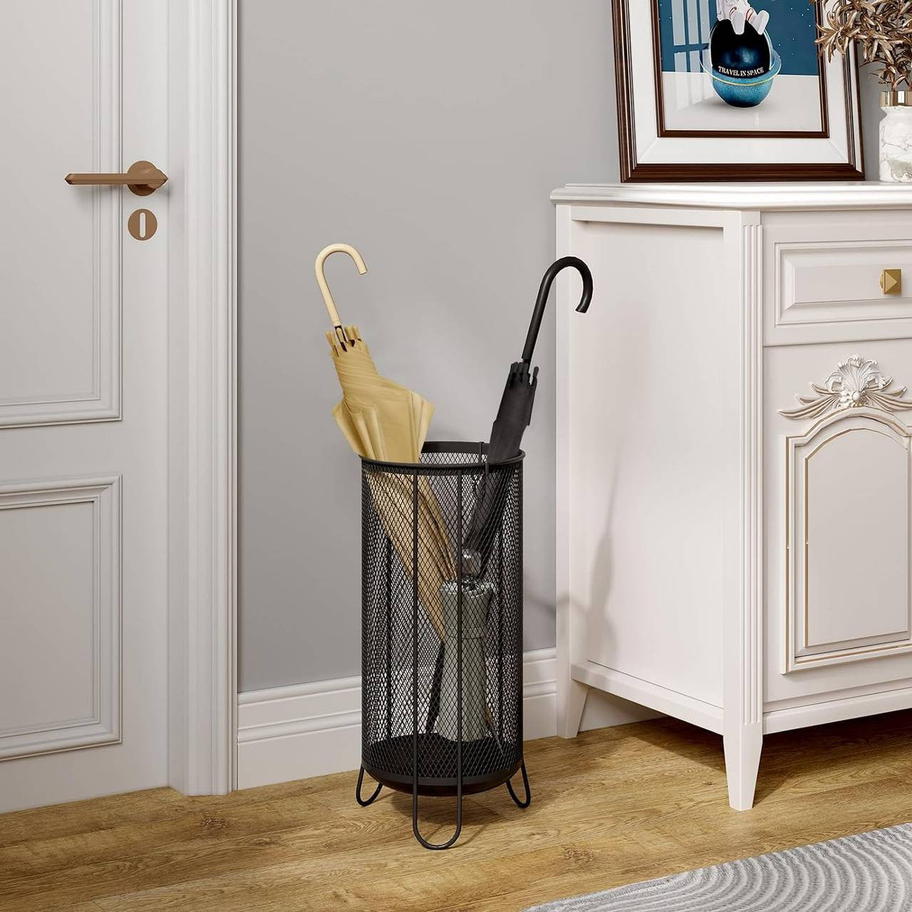 24goodz Umbrella Stand with Water Tray - Large Capacity - Robust & Stable - Iron - Grey - 23 x 49 cm
