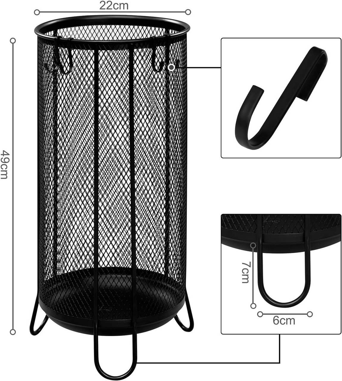 24goodz Umbrella Stand with Water Tray - Large Capacity - Robust & Stable - Iron - Grey - 23 x 49 cm